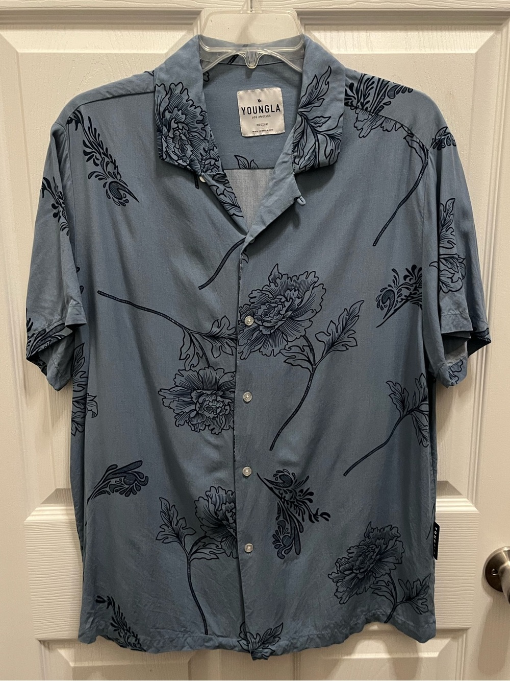 YoungLA Slate Blue Floral Camp Collar Button-Up Shirt